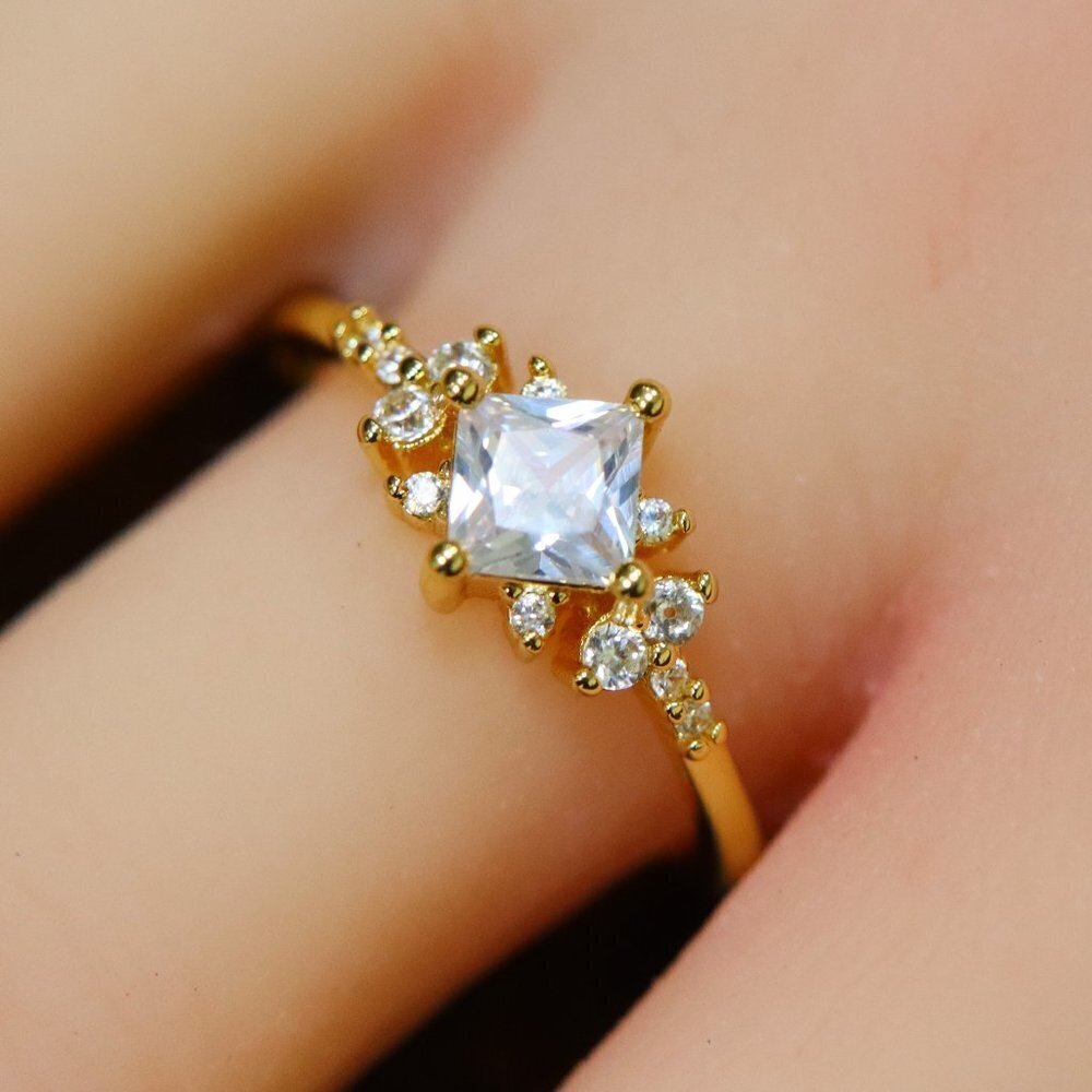 Noble Square Flower Gold Plated Princess Ring for Women, MARCM074-6